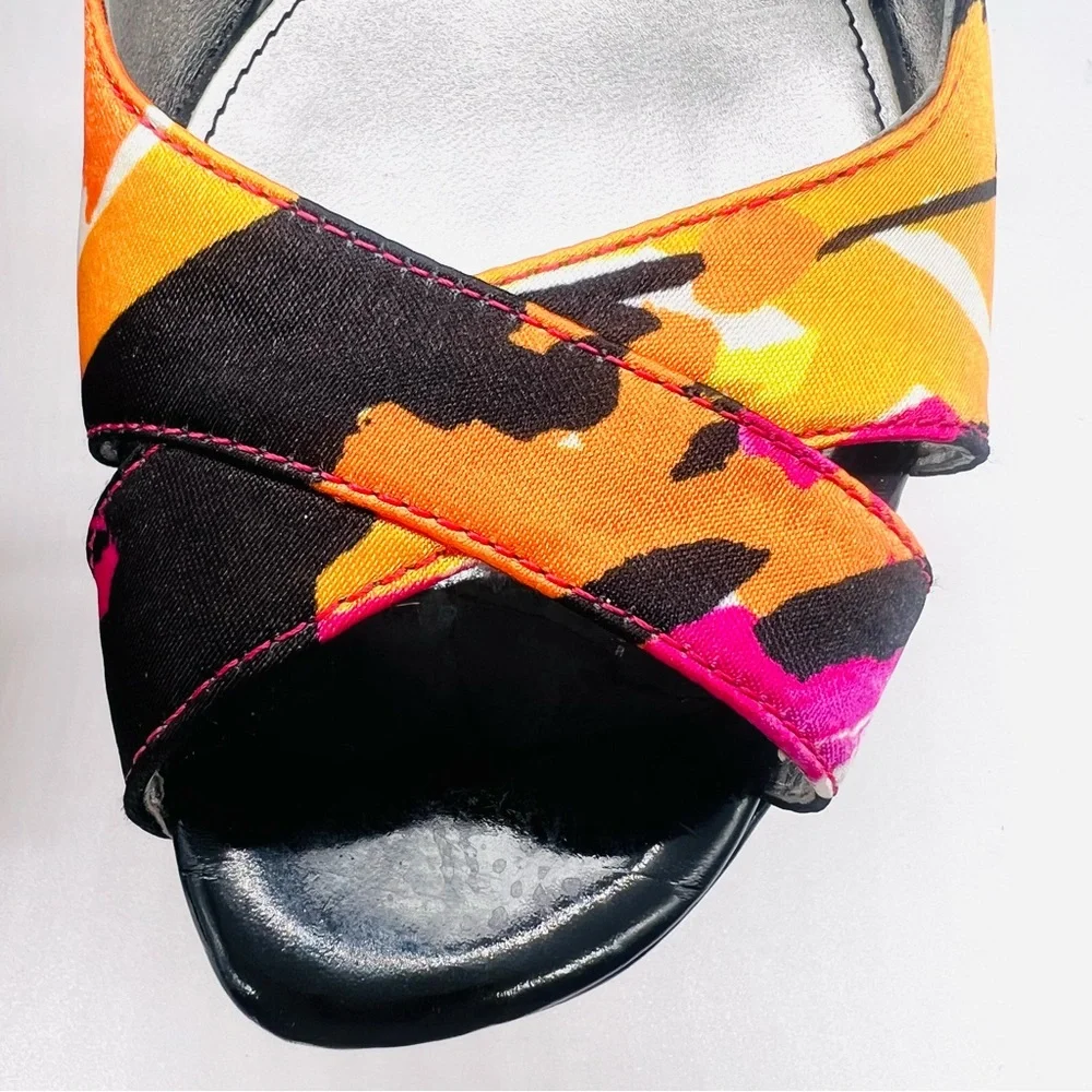 MARC FISHER Platform Peep Toe Wedges Sandals Shoes Multi Color Black Pat…